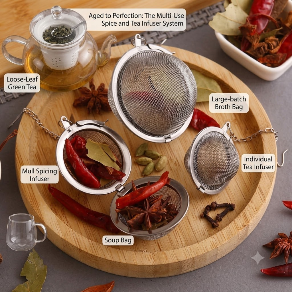 Premium Stainless Steel Tea Strainer Ball | Reusable Seasoning Strainer for Tea, Kadha, Soup & Biryani