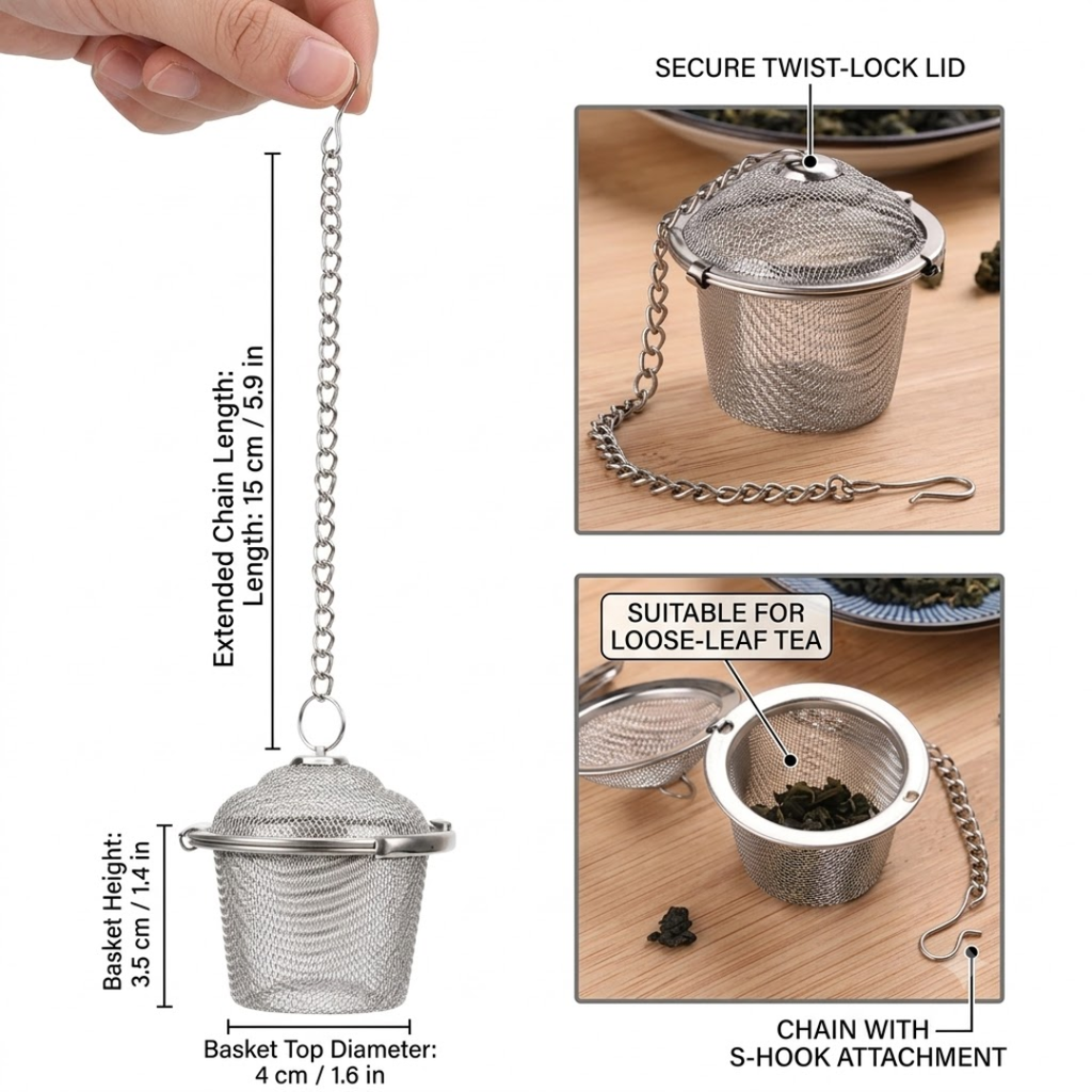Premium Stainless Steel Tea Strainer Ball | Reusable Seasoning Strainer for Tea, Kadha, Soup & Biryani