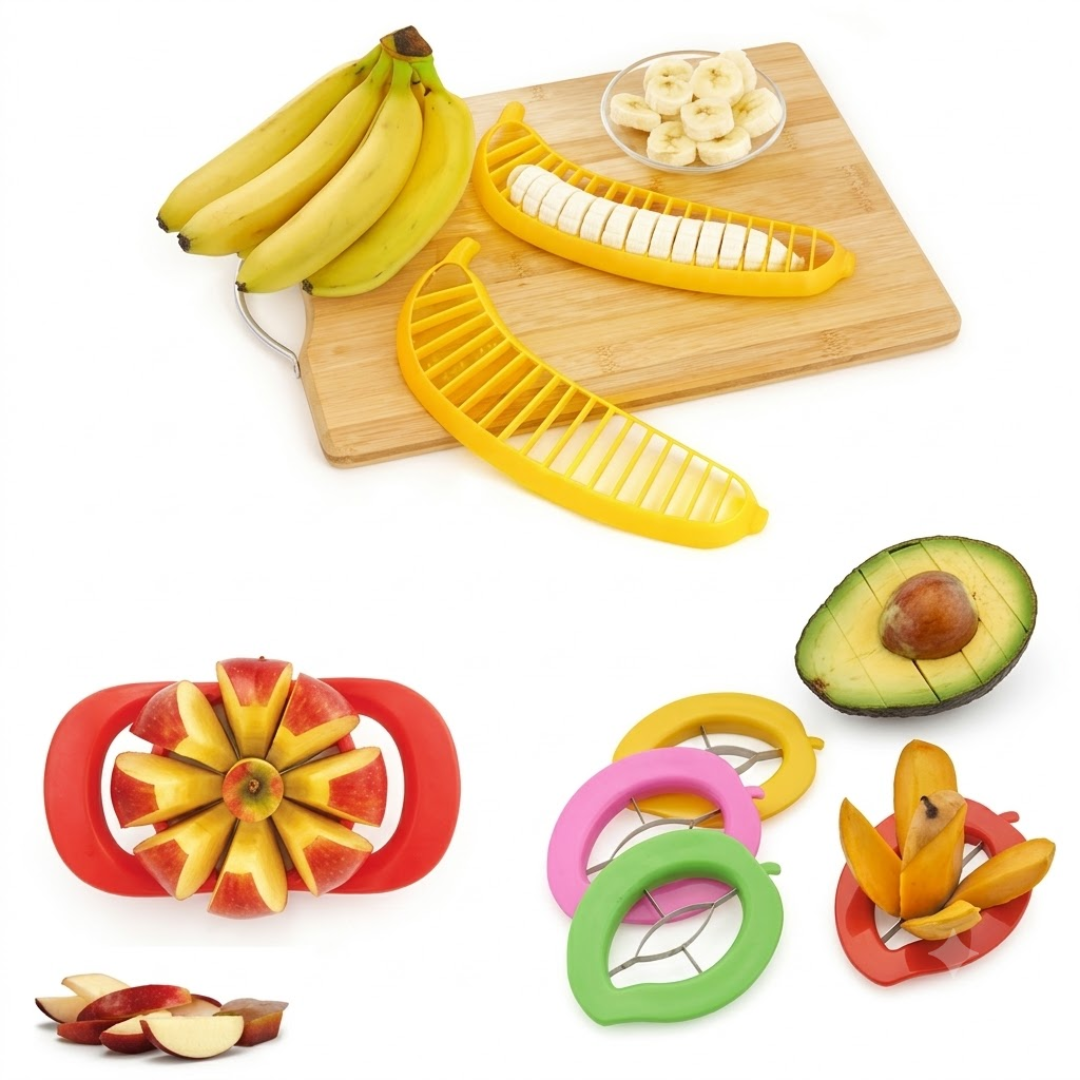 3-in-1 Fruit Slicer & Cutter Combo | Stainless Steel Apple Slicer, Mango Pit Remover & Banana Salad Chopper Tool