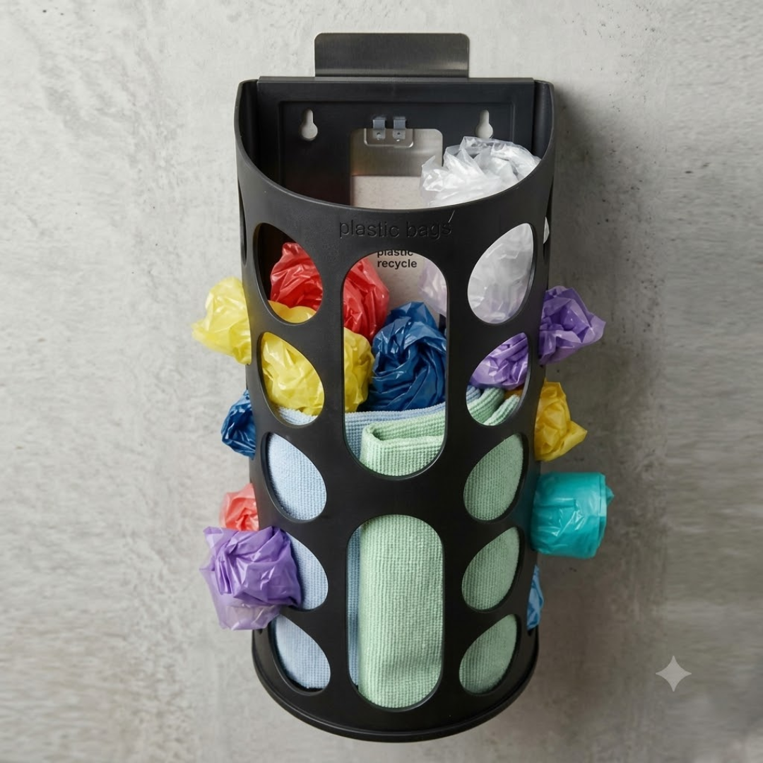 Wall-Mounted Grocery Bag Dispenser & Multipurpose Kitchen Plastic Bag Organizer