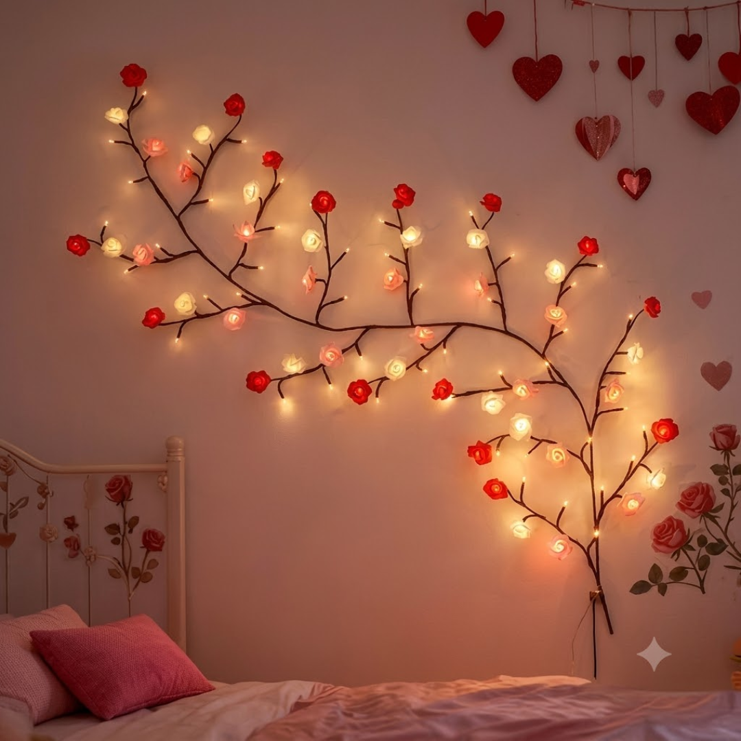 LED Rose Tree Branch Wall Vine Lights with Remote & USB (Warm Fairy Decor)