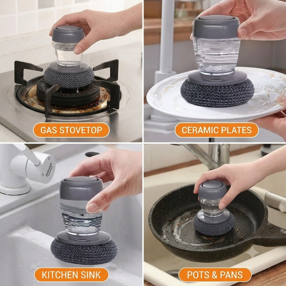 Dishwash Liquid Dispenser with Wire Scrubber Brush | For Kadai/Utensils and Sink Cleaning