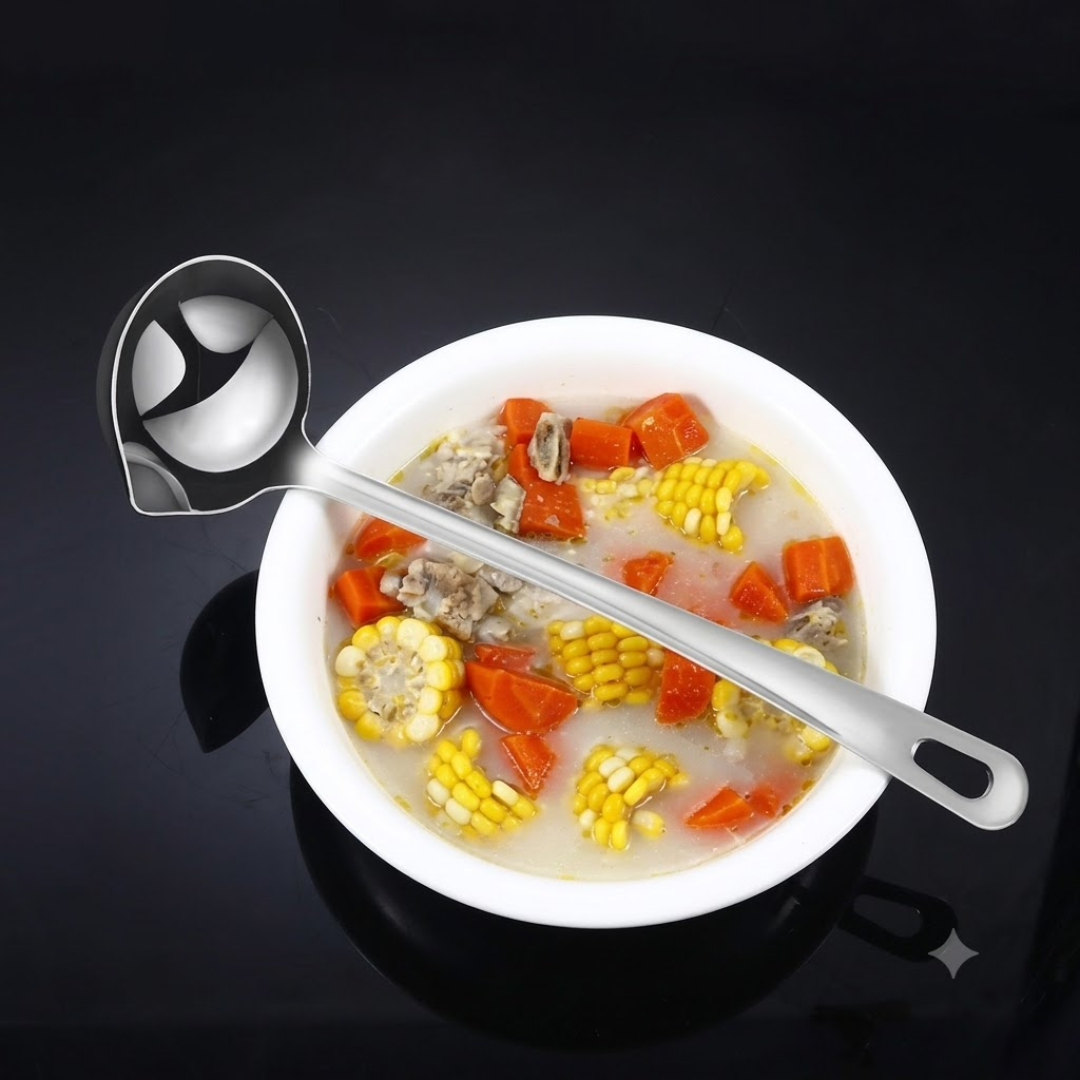 Stainless Steel Oil & Fat Separator Ladle – Grease Filter Spoon with Bottom Spout for Healthy Soups, Broths & Gravies