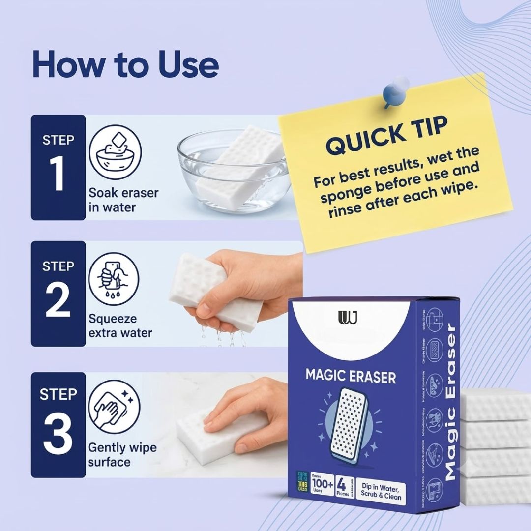 Magic Eraser Cleaning Sponge (Pack of 4) – Multi-Surface Melamine Stain Remover for Walls, Shoes, Kitchen & Switchboards (Chemical-Free)