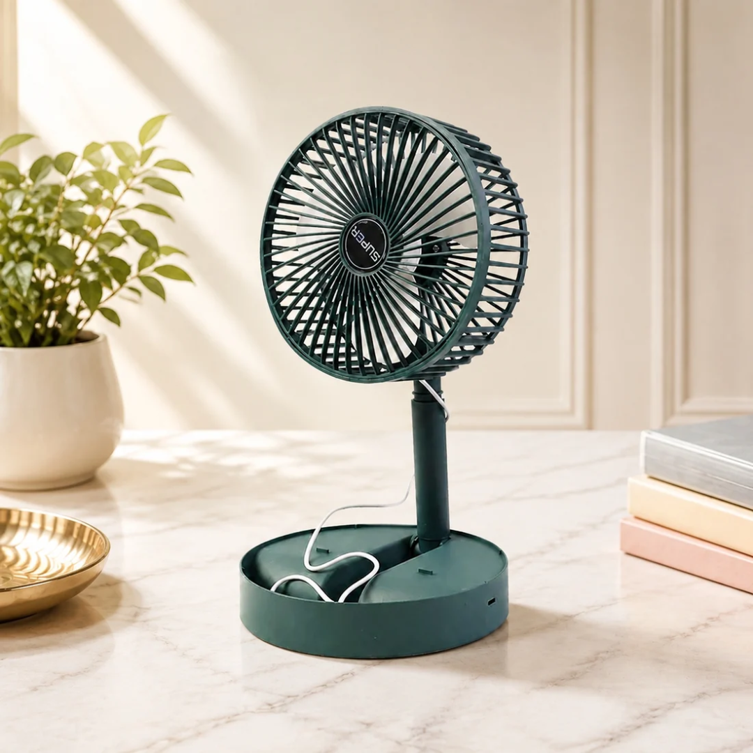 SuperFlex Telescopic Foldable Mini USB Desk Fan - Adjustable Height & Angle, Ultra-Quiet Personal Table Fan for Office, Study & Kitchen